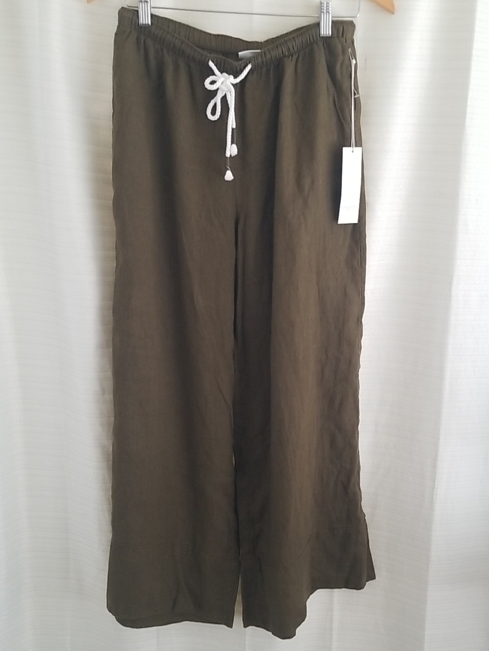 NEW!Calypso St. Barth Olive Drawstring Wide-Leg Linen Pants